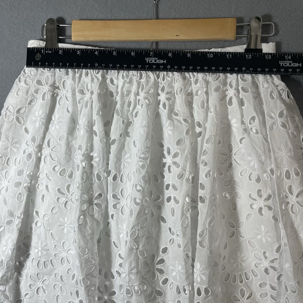 J.Crew Full Midi‎ in White Lined Embroidered Eyelet A-line Skirt 2 - Picture 4 of 11